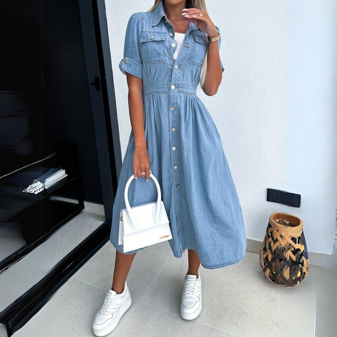 Comfortable Chic Denim Midi Dress