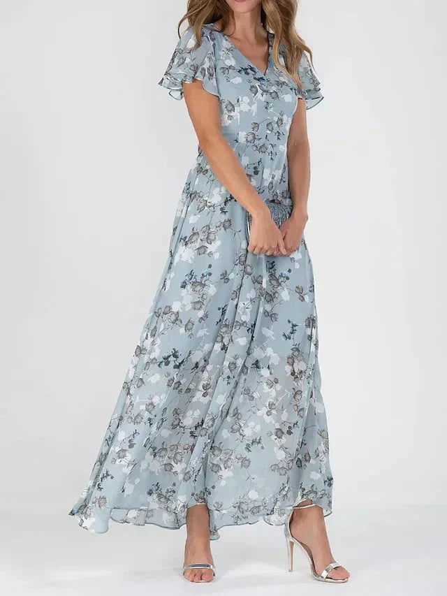 Women's - Long Floral Dress - Lightweight & Elegant - Ideal for Casual or Formal Summer Occasions