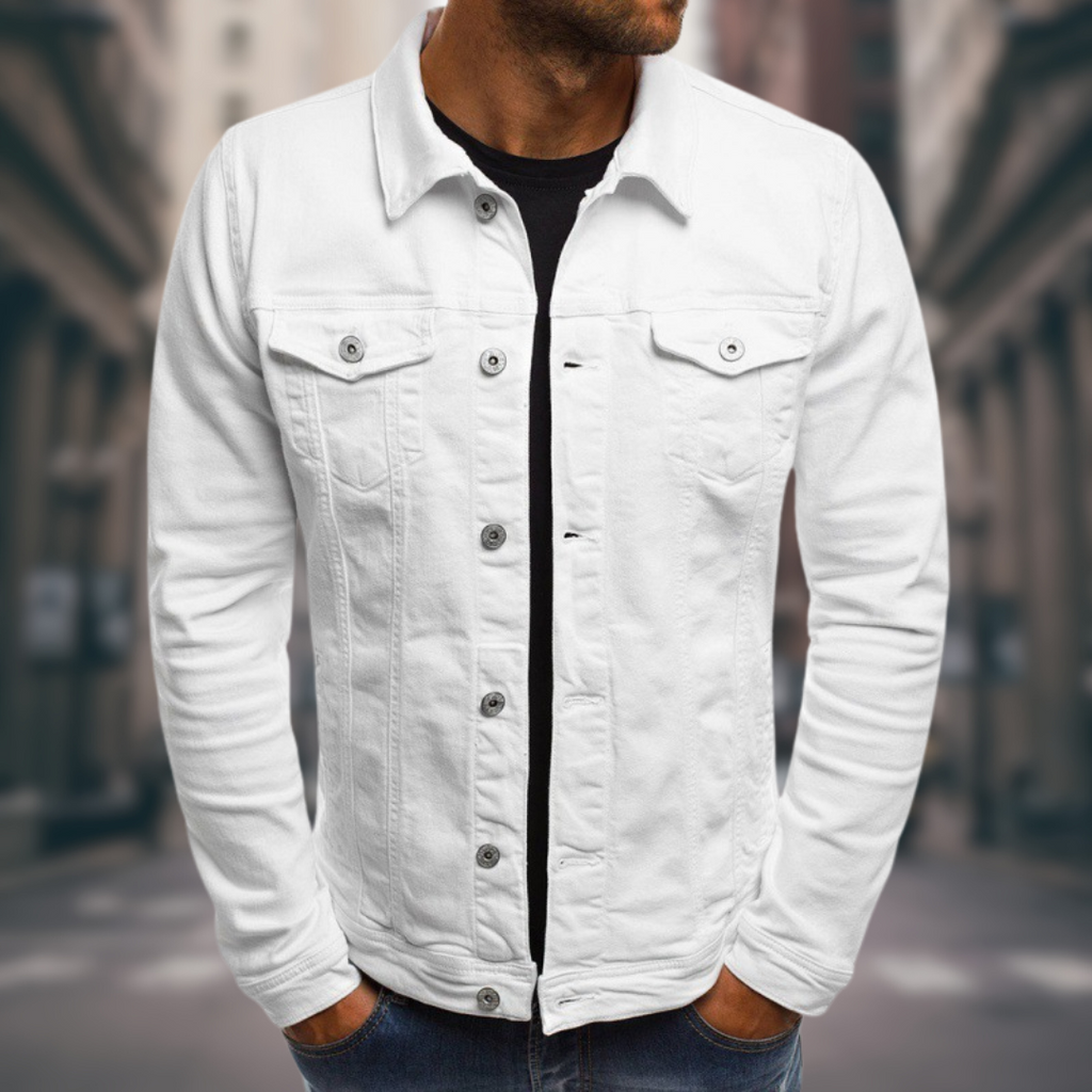 Men's - Classic Fit Stretch Denim Jacket with Button Closure