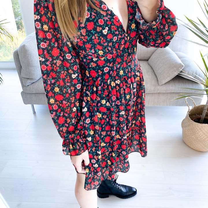 Red mini floral dress