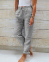 Women's - Linen Trousers - Cotton Blend, Elasticated Waistband - Comfortable Summer Essential