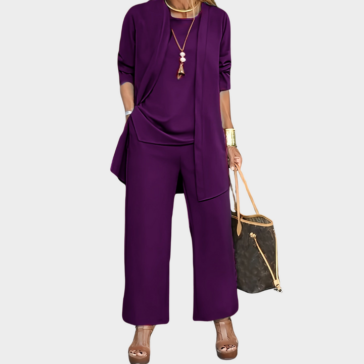 Women's - Chic Unicoloured Three-Piece Set - Soft Fabric - Stylish Outfit for Women