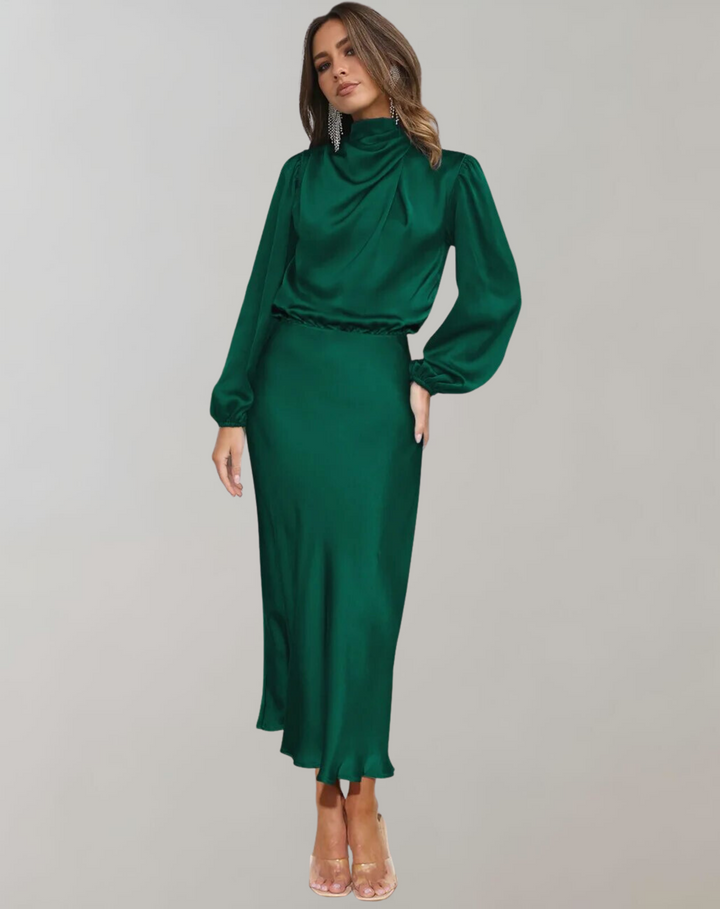 Dress with satin sleeves