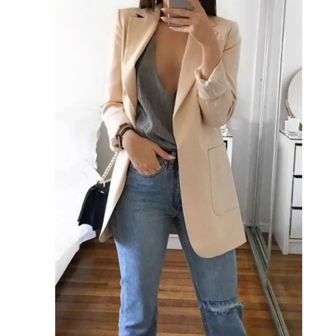 Khaki-coloured long ladies' blazer