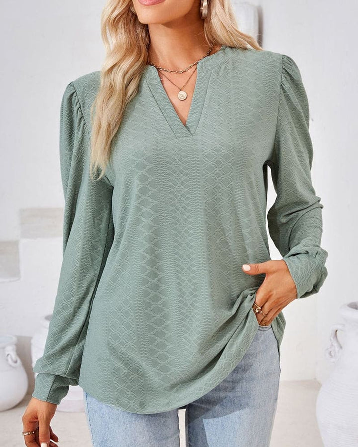 Jacquard top with V-neckline