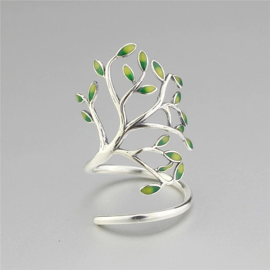 Green Leaf Silver Ring