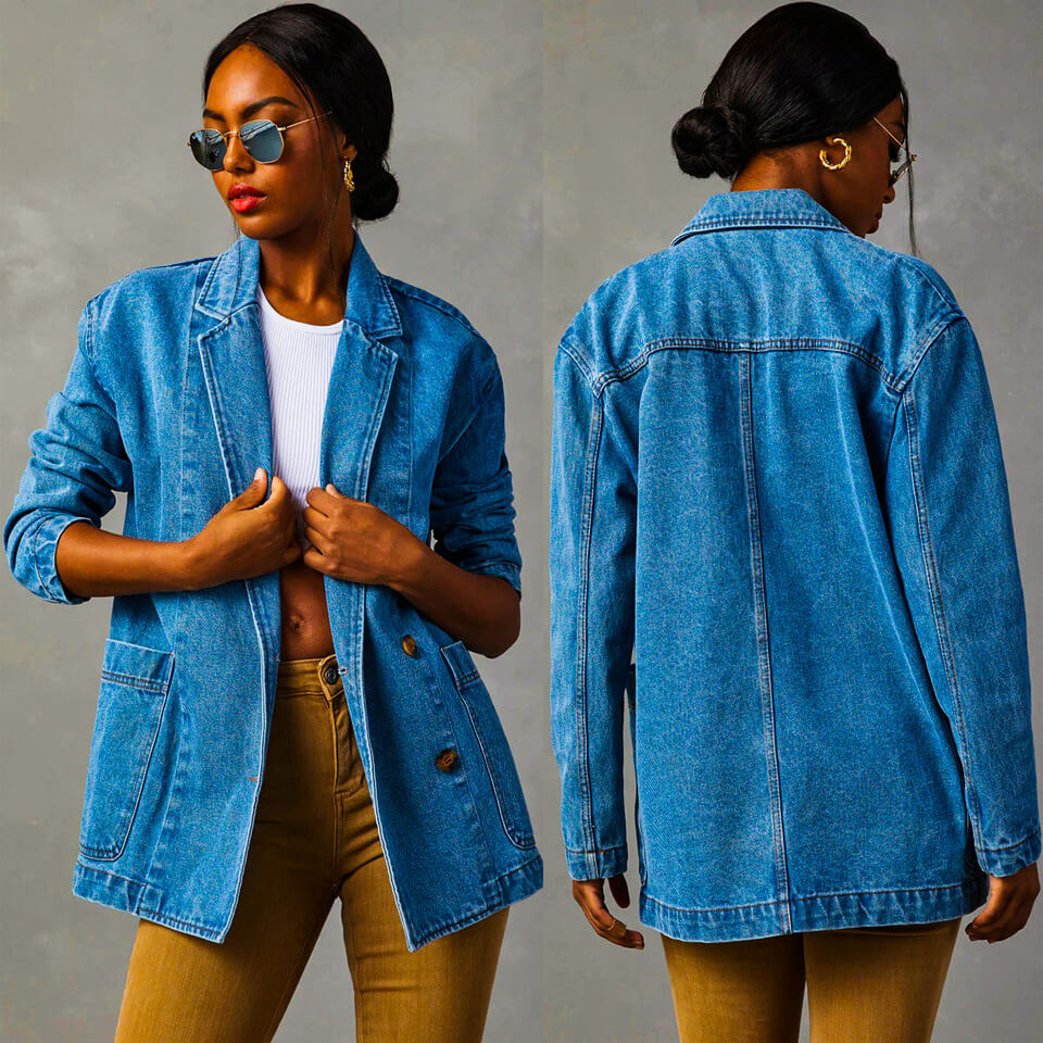 Women's - Denim Blazer - Stylish Fit - Versatile Casual Wear