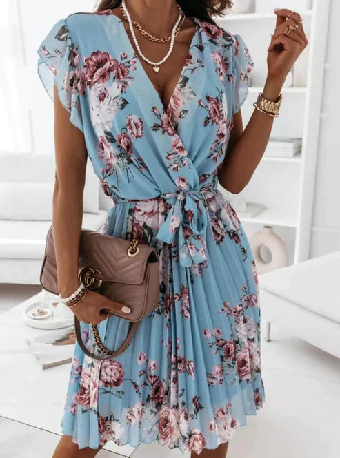 Mini dress with frill sleeves and floral print