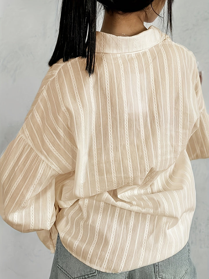 Women's -  Long Sleeve Linen Blouse - Collared & Semi-Transparent Shirt - Stylish Women's Top