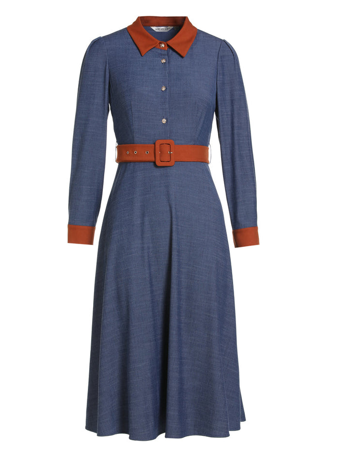 Elegant slim-fit long-sleeved workwear shirt dress