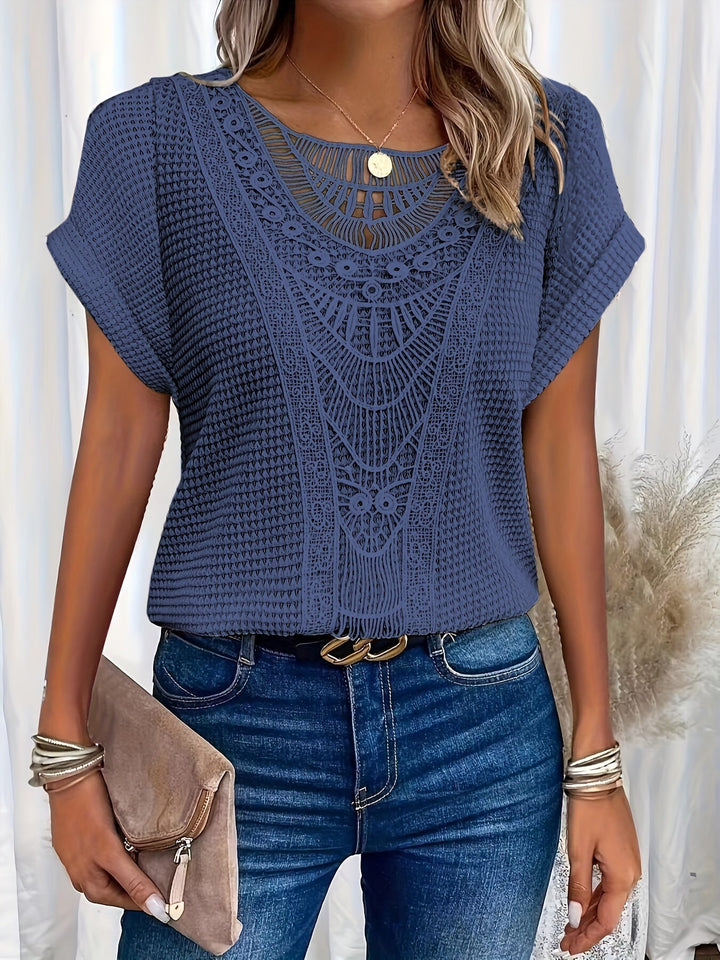 Women's - Top - Round Neckline with Lace Trim - Elegant and Stylish Blouse for Any Occasion
