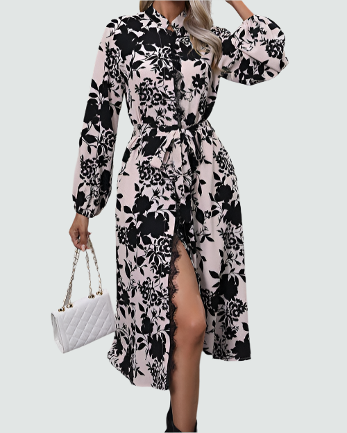 Women's - Long Sleeve Printed Dress - Comfortable Fabric - Stylish and Trendy Dress for Every Occasion
