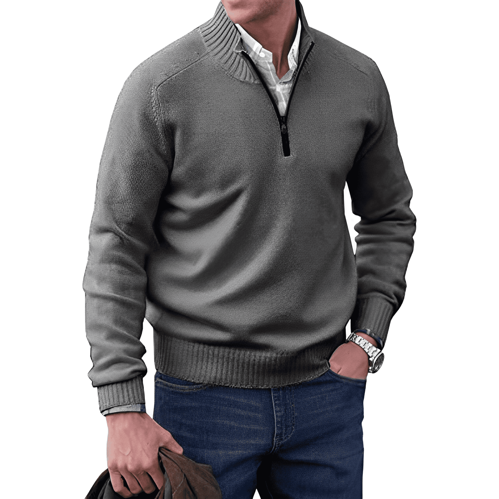 Men's - Quarter Zip Pullover Sweater - Soft, Stylish, Perfect for Layering