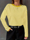 Casual long-sleeved top and striped T-shirt with a round neckline