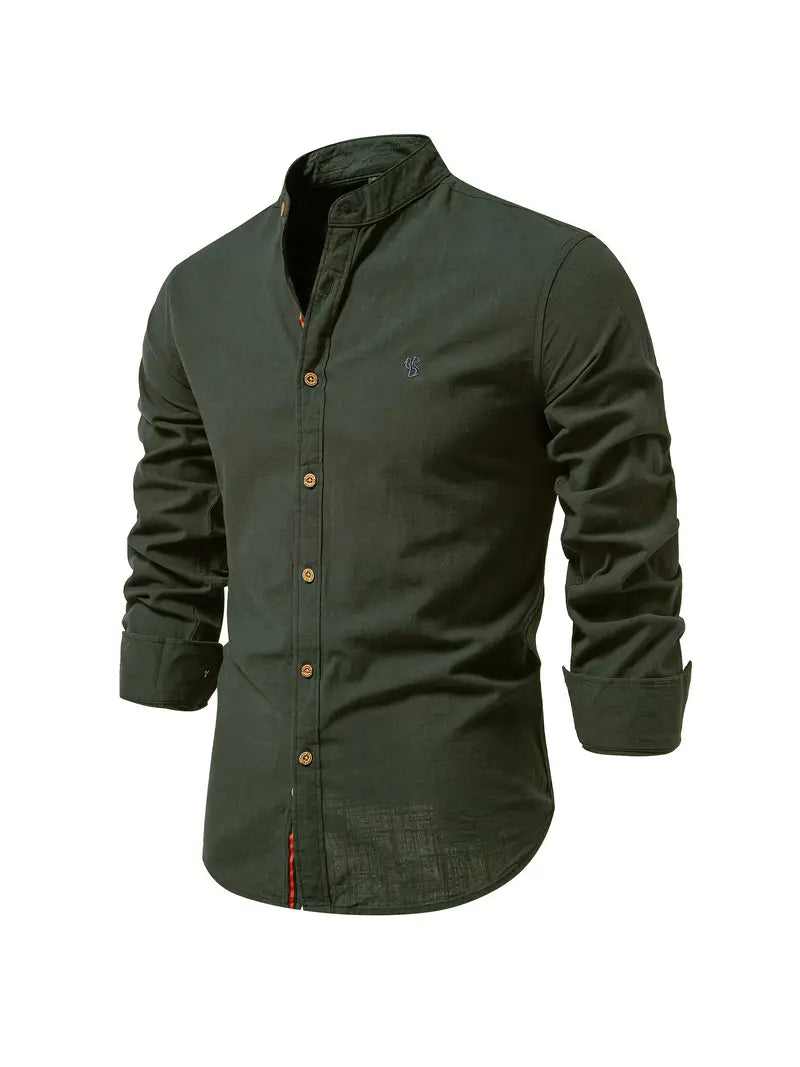 Men's - Stylish Button-Up Shirt - Comfortable Cotton Blend - Casual Wear