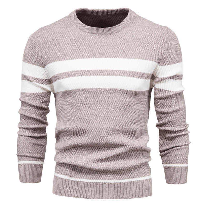 Men's - Casual Striped Jumper - Soft Cotton Knit - Stylish Everyday Wear