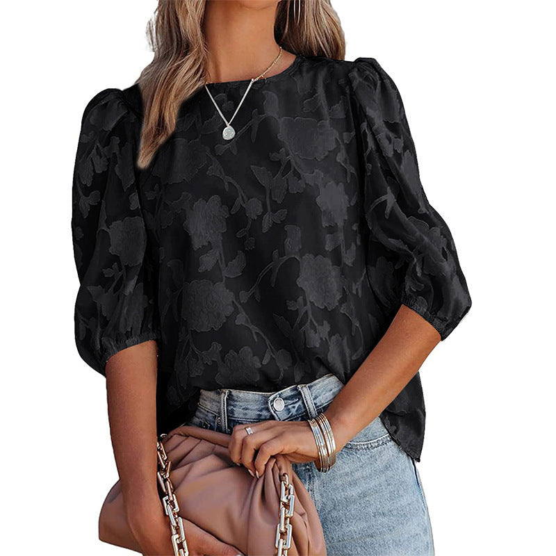 Short-sleeved loose chiffon blouse