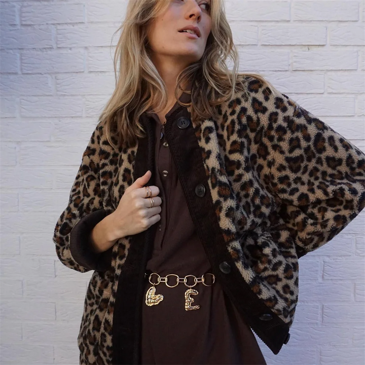 Jacket With O-neck and Leopard Print