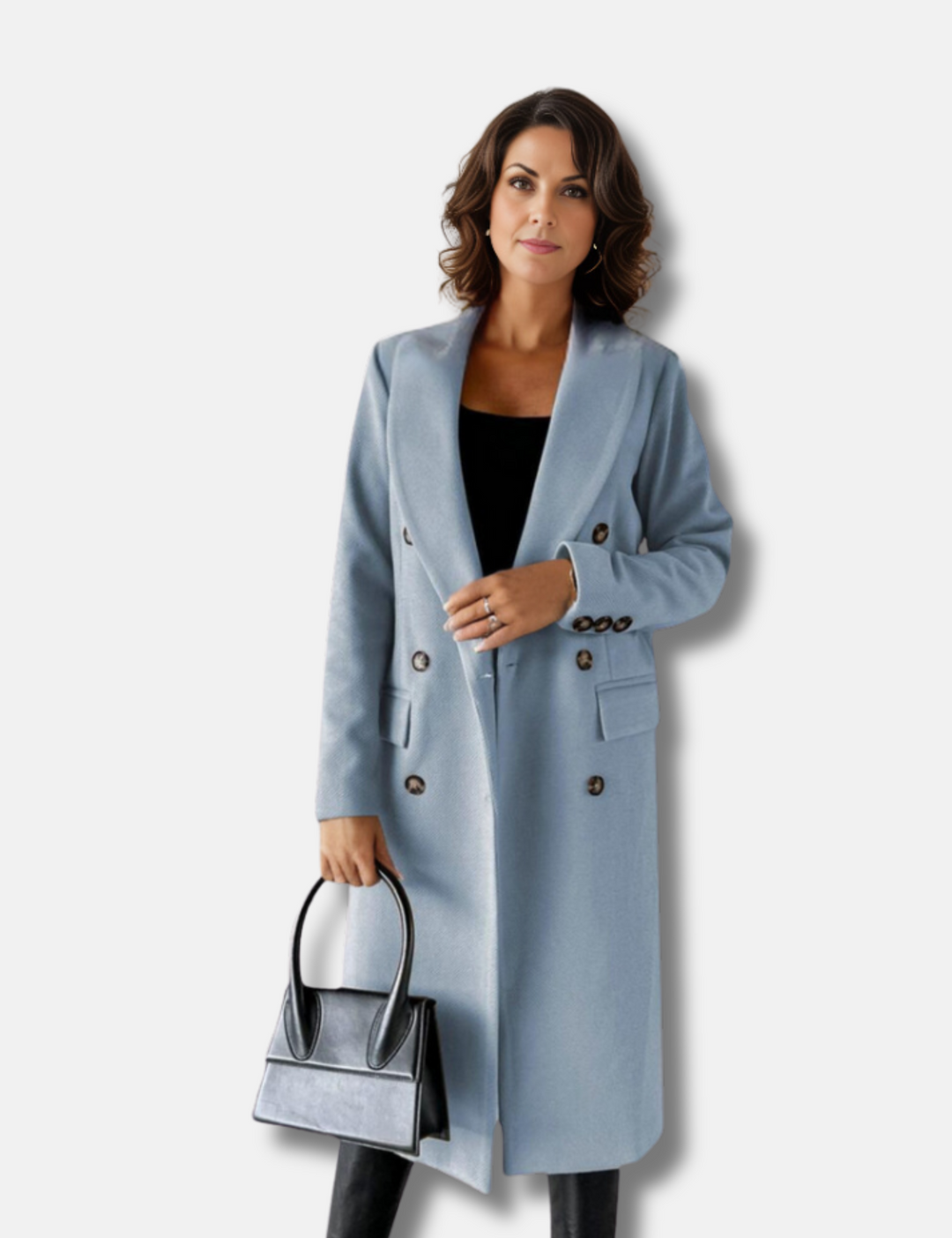 Long double-breasted jacket in a woollen look for women