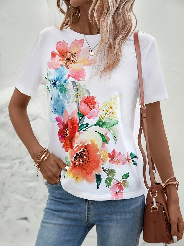 T-shirt with floral print and round neckline