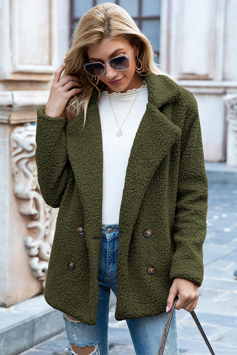 Women's - Sherpa Coat - Full Size with Lapel Collar - Warm and Cosy Winter Outerwear