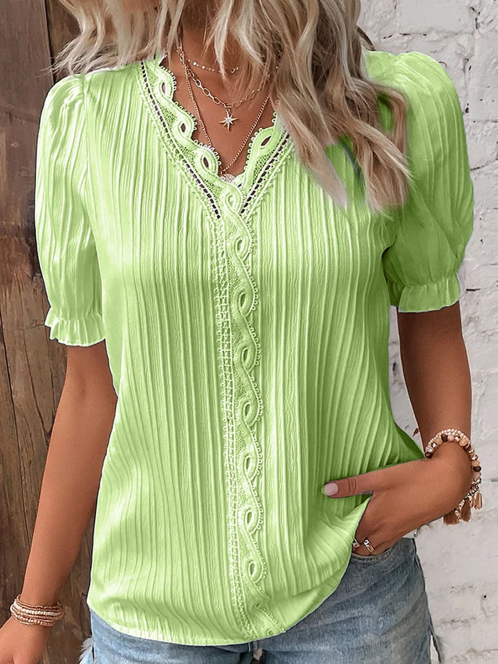 Women's - Elegant edges V-neck blouse - Stylish and Comfortable - Perfect for Any Occasions