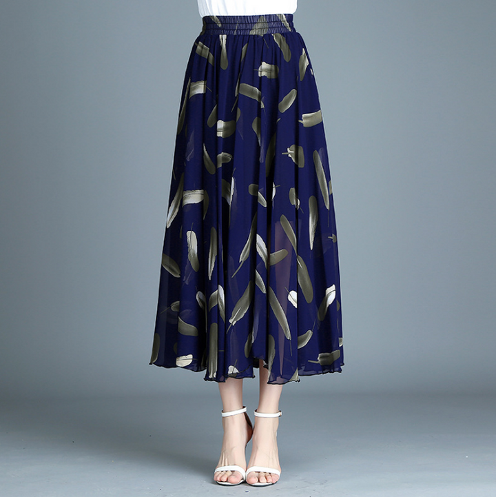 Modern retro skirt printed chiffon dress pleated skirt