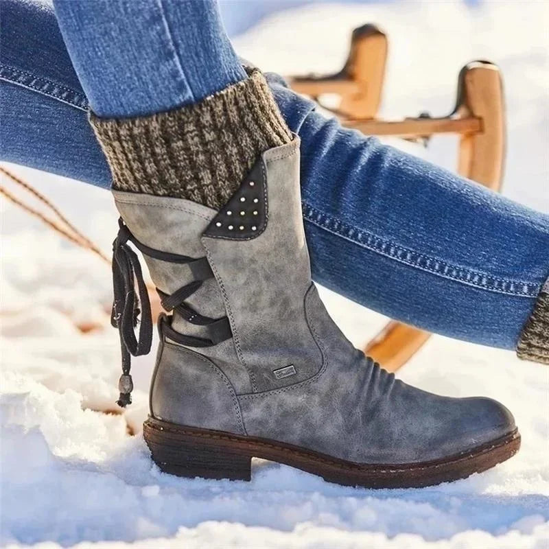 Women's - Winter Ankle Boots with Lacing - Stylish & Warm