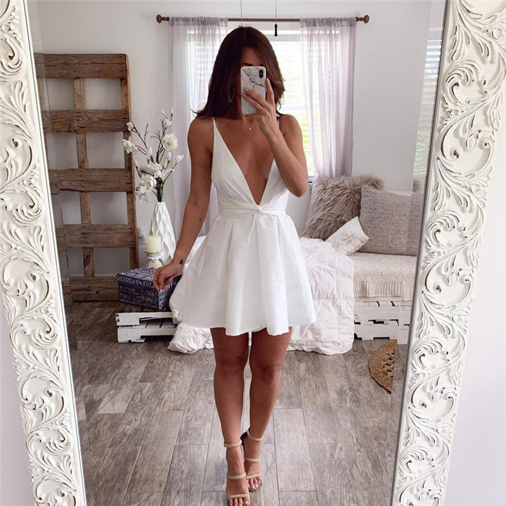 Casual Sling monochrome dress in white fashion