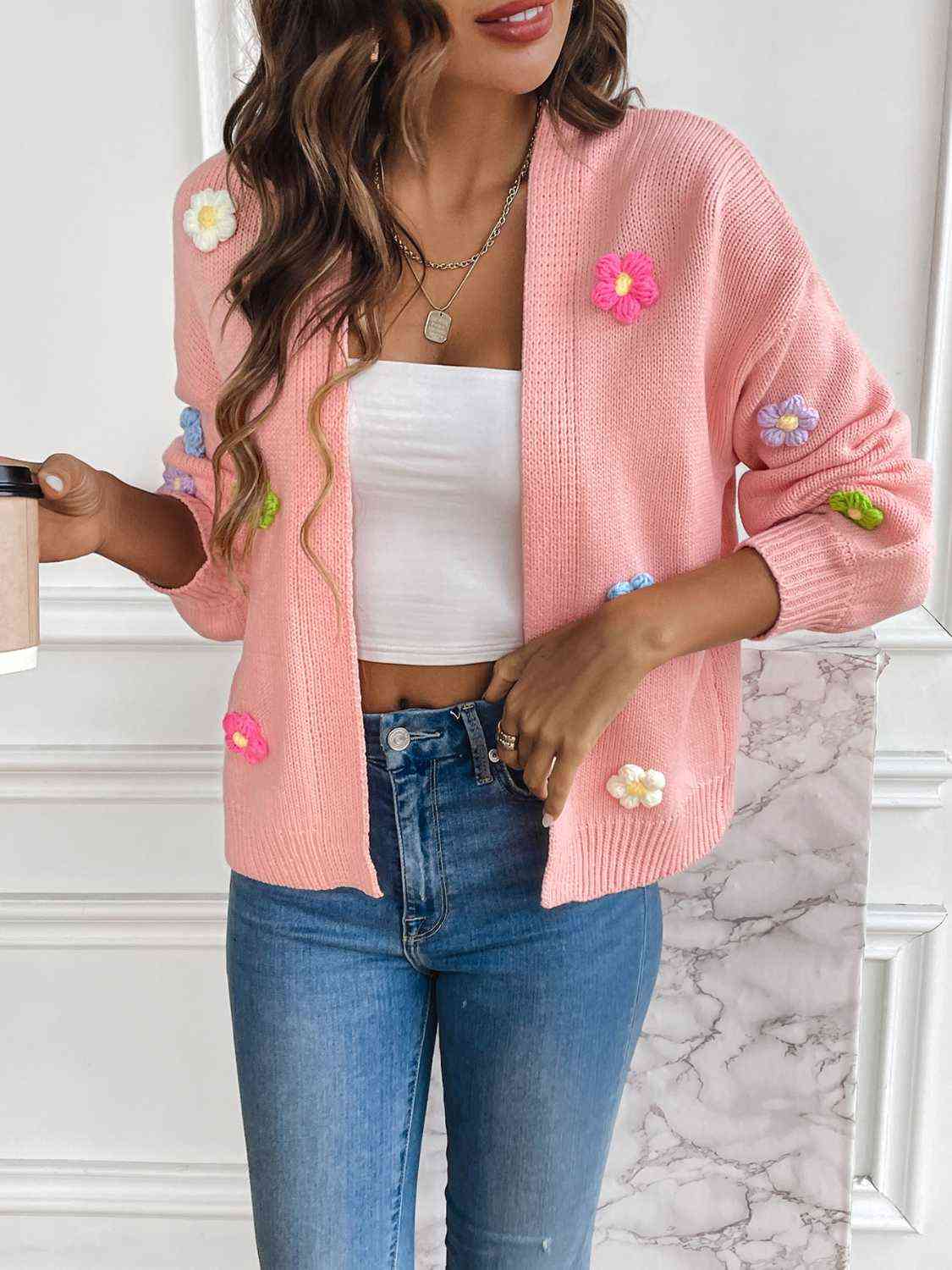 Women's - Floral Long Sleeve Open Front Cardigan - Lightweight & Stylish - Perfect Layering Piece