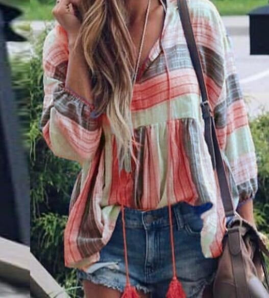 Tassel Rope Printed Blouse In Fashion