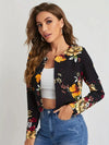 Elegant, simple blazer with an open front and flowers