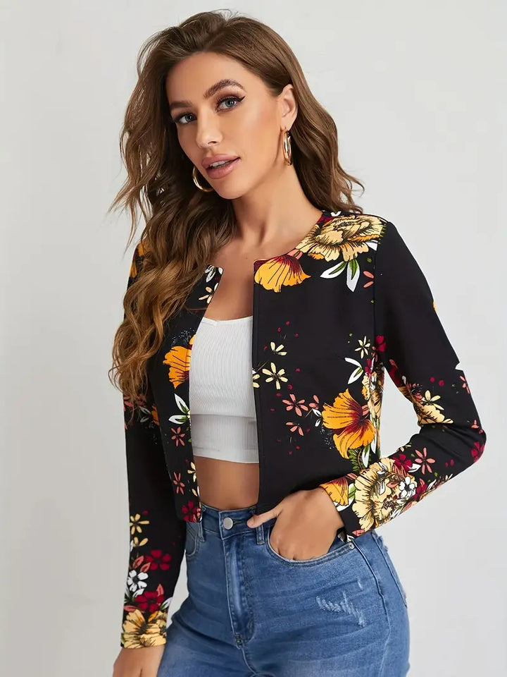 Elegant, Simple Blazer With Open Front and Flowers