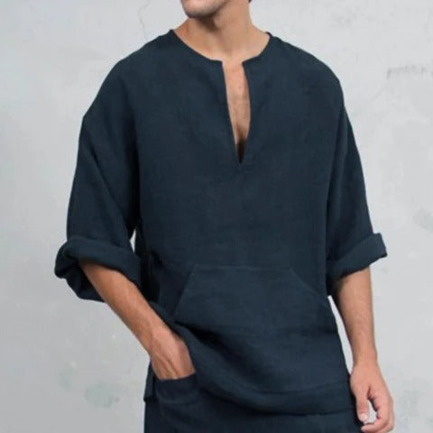 Ethnic loose linen T-shirt for men