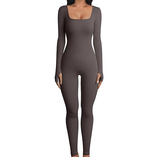 Comfortable Yoga Sport Fitness Jumpsuit Workout Long Sleeve Square Collar