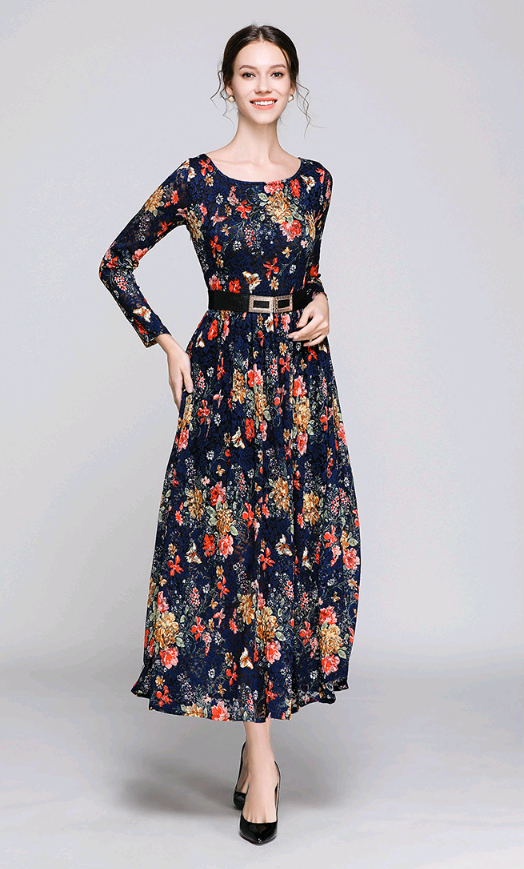 Ladies lace dress dress print in flower