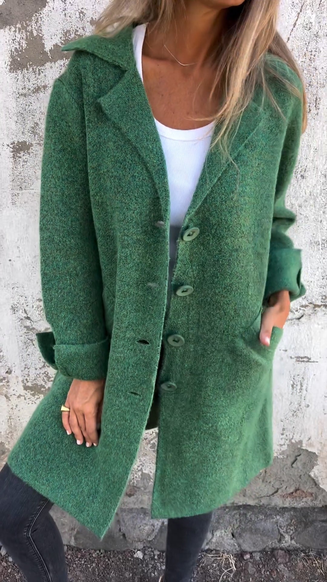 Women's - Casual Long Coat with Cuffs - Cotton - Stylish & Comfortable Outerwear