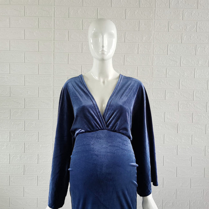 Elegant velvet boho maxi dress for maternity mums