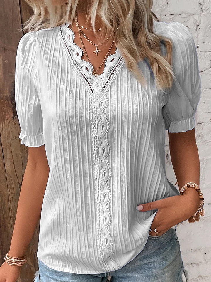 Women's - Elegant edges V-neck blouse - Stylish and Comfortable - Perfect for Any Occasions