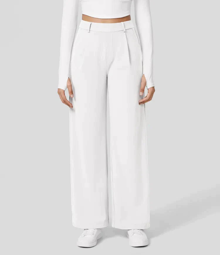 High-waisted straight leg stretch trousers