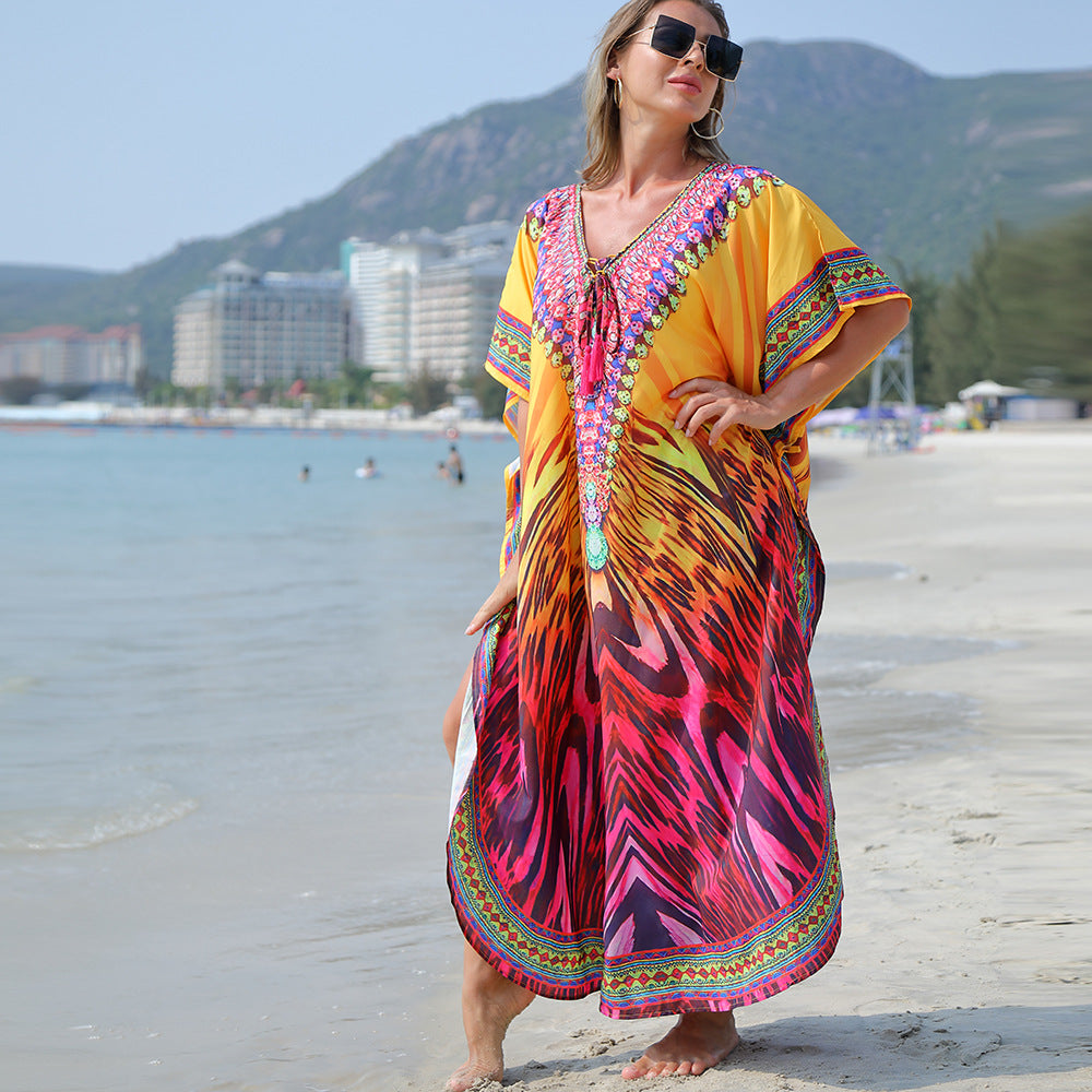 Glamorous Ethnic Print Beach Skirt Blouse Cover