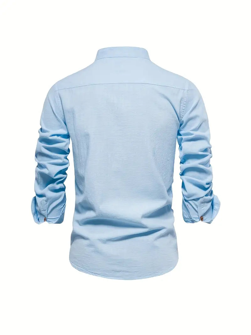 Men's - Stylish Button-Up Shirt - Comfortable Cotton Blend - Casual Wear