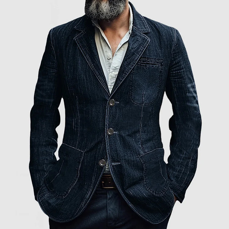 Men's Casual Lapel Denim Single Breasted Blazer