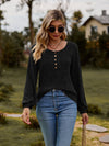 Long-sleeved jumper with button placket