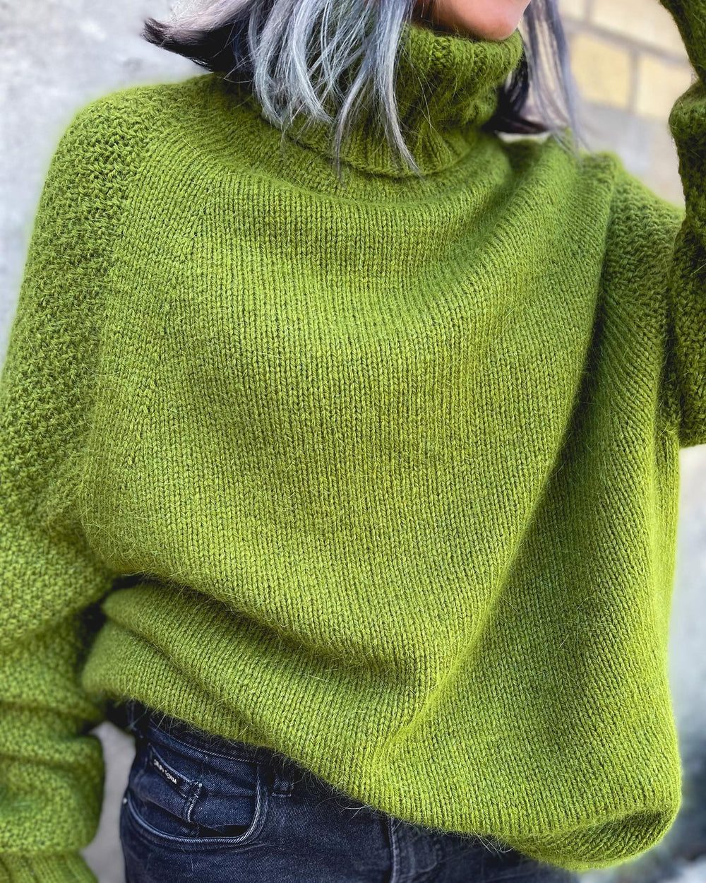 Grass green oversized knitted turtleneck jumper