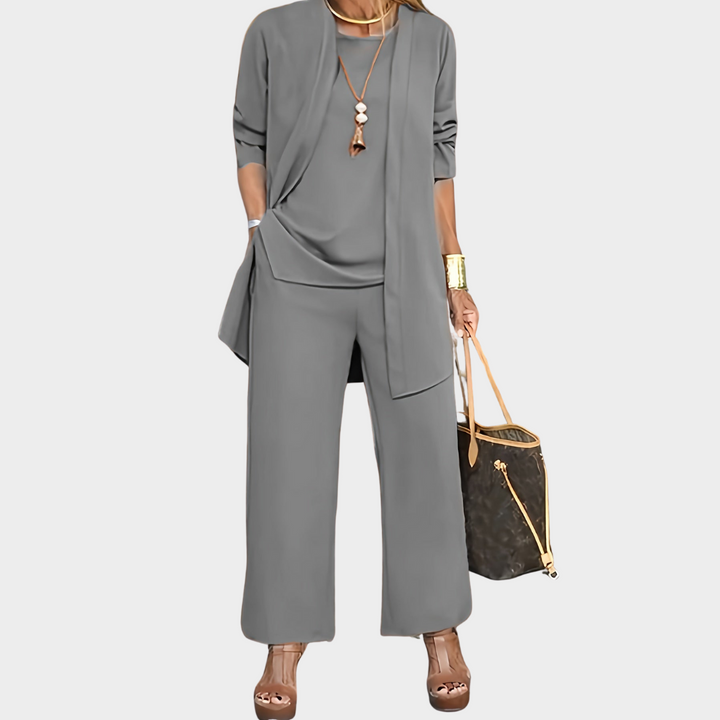 Women's - Chic Unicoloured Three-Piece Set - Soft Fabric - Stylish Outfit for Women