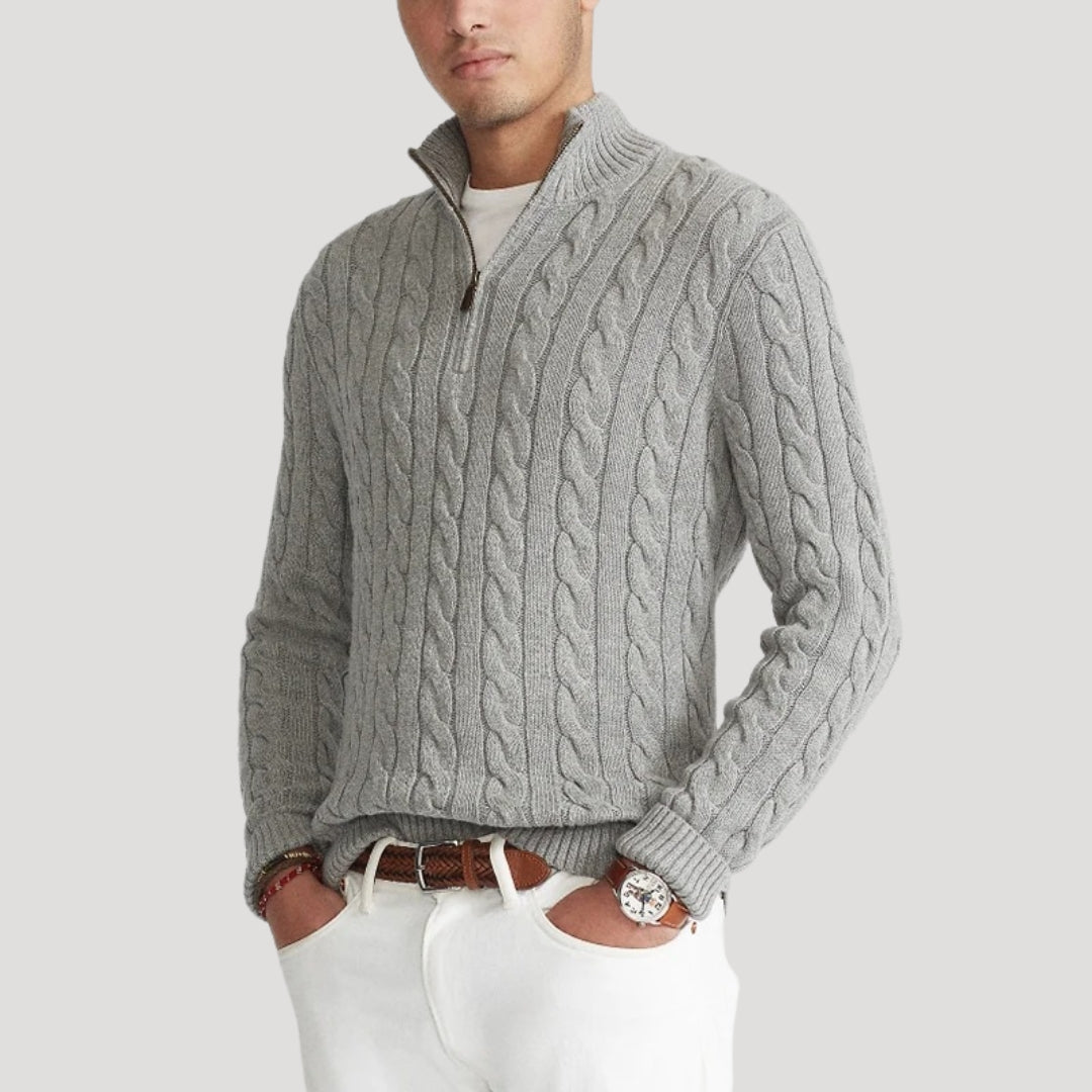 Men's - Half Zip Cable Knit Jumper - Cosy Wool Blend - Stylish Layering Piece