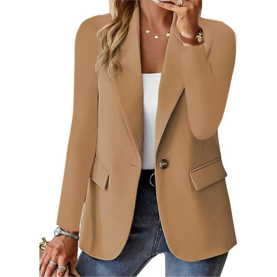 Casual solid ladies' blazer with long sleeves and narrow pocket buckle