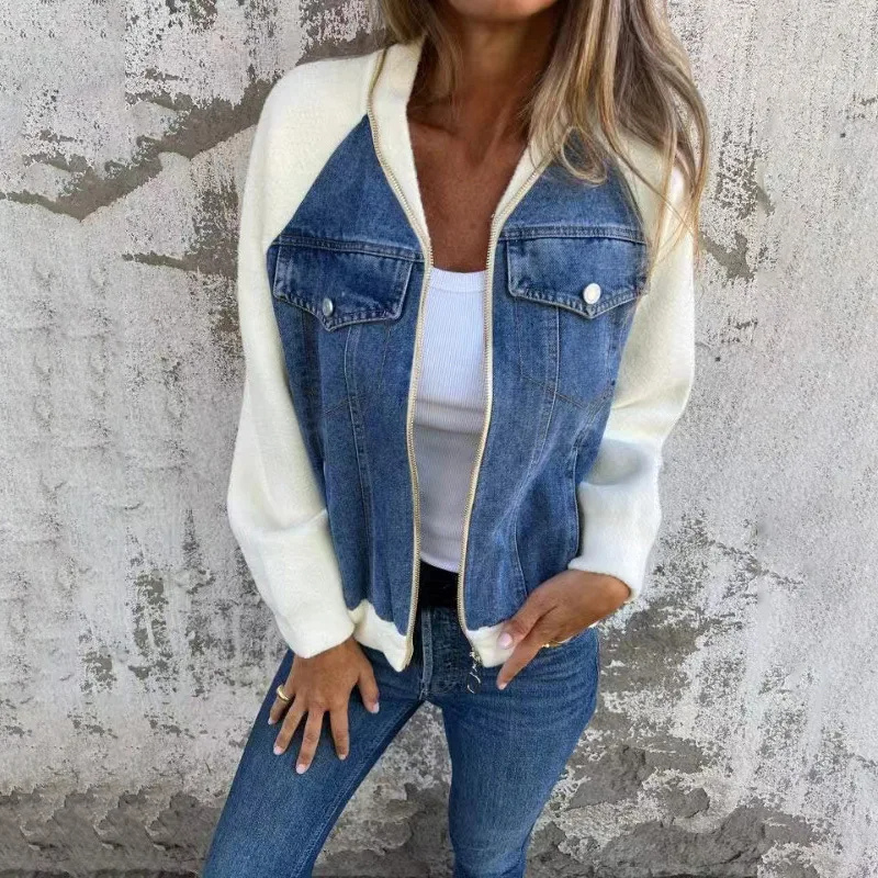 Denim-look bomber jacket with pocket details and a comfortable fit