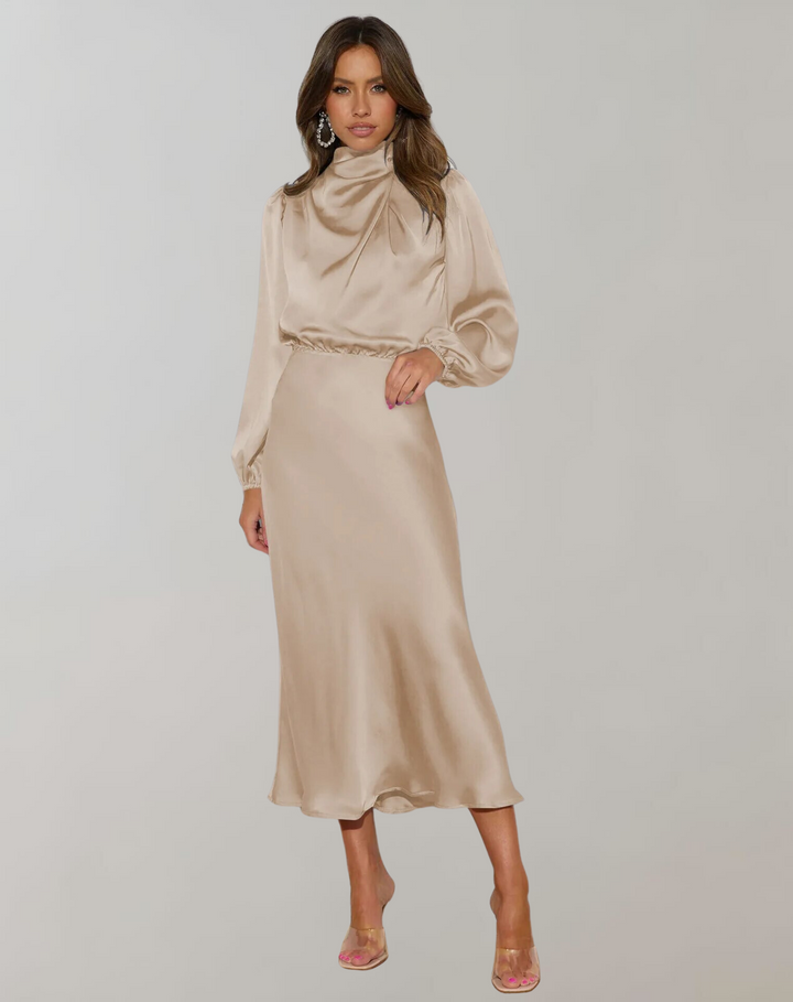 Dress with satin sleeves